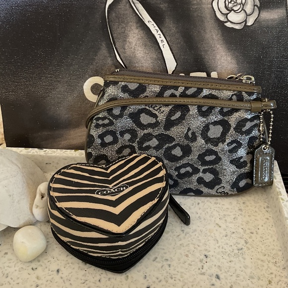 Coach Handbags - Coach Animal Print Bundle! New metallic wristlet, pouch, bag/Jewelry trinket box